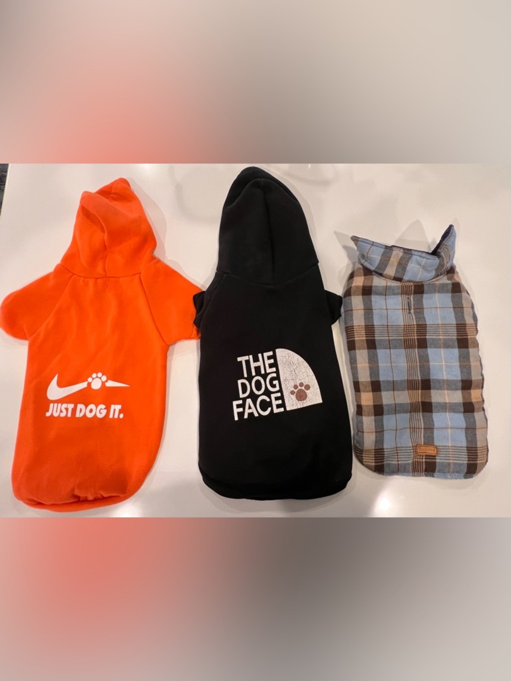 Dog Hoodie Bundle Just Dog It Dog Face Sweatshirt Plaid Coat Medium - Picture 2 of 10